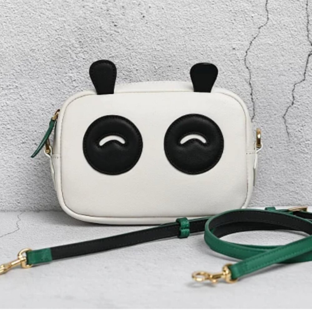 Songmont Leather Panda Small Crossbody Bag Animal Vintage Unique Black White